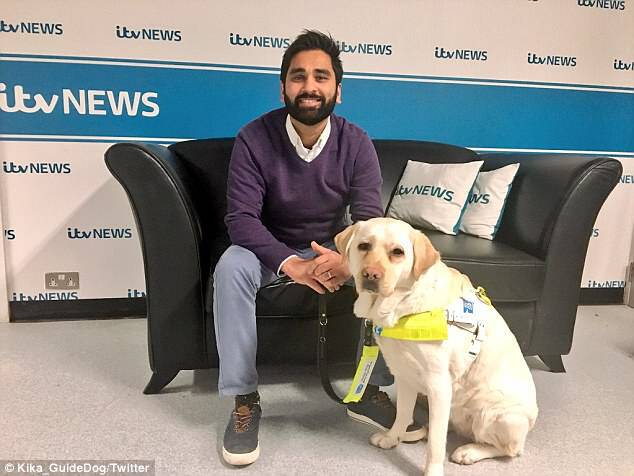 Amit Patel, 37, lost his sight five years ago, and uses his Guide Dog Kika to get around. He was reduced to tears on Wednesday after boarding a train and being ignored by other passengersÂ 