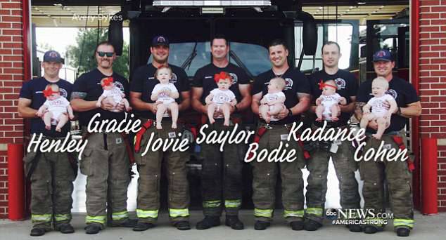 When the photographic session with their proud firefighter fathers aired on ABC News, the seven babies' names were added to Avery Dykes' shot