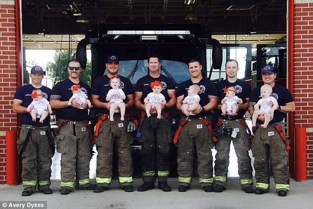 Avery Dykes said it was a challenge arranging this photo at Glenpool Fire Department, Oklahoma, but she 'thought the babies were cute no matter what'