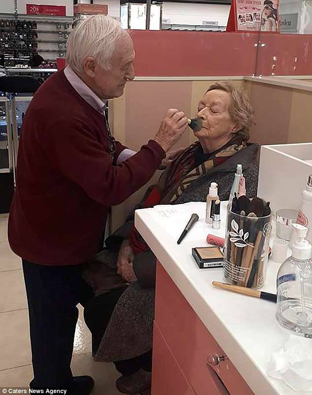 The Monahans met make-up artist Rosie O'Driscoll, 43, at the Benefit counter after booking in for a lesson in October last year. Pictured, the couple at the Debenhams counter