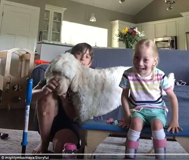 An adorable video shows the moment Maya, 4, manages to take several steps without the help of a cane or anyone nearby