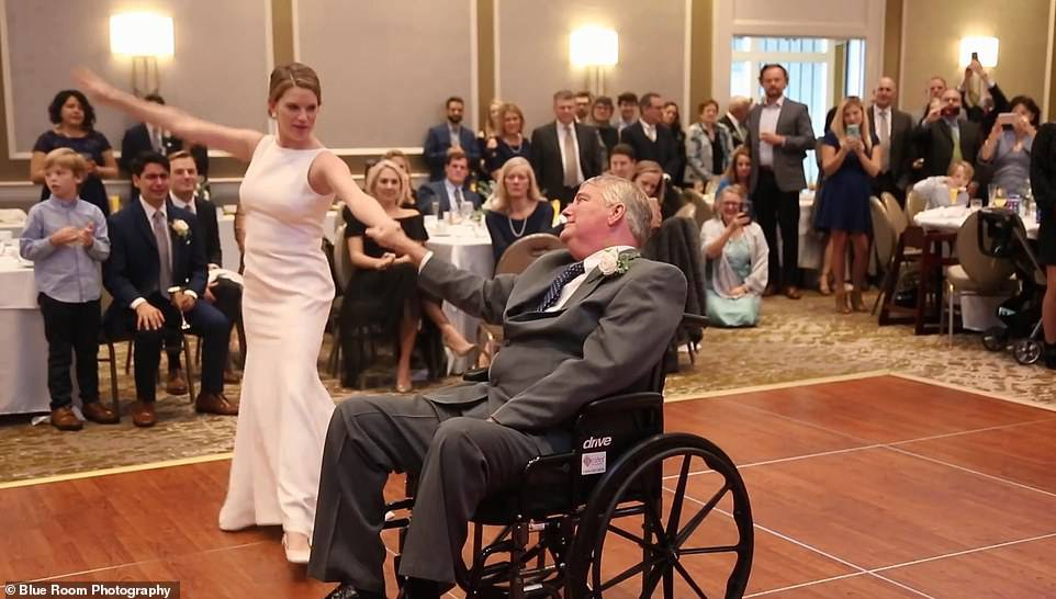 A touching video of Alabama bride Mary Bourne Roberts and her father Jim, who has terminal cancer and is in a wheelchair, dancing at her wedding has gone viral on social media