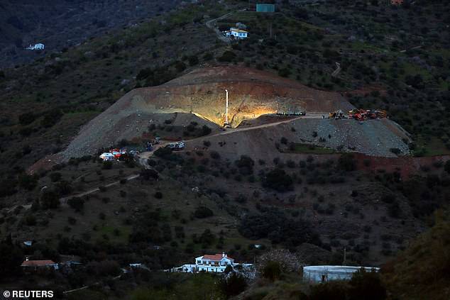 Drilling work at the area where Julen, fell into a deep well six days ago close to the private estate, in Totalan, southern Spain