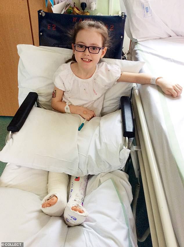 The 11-year-old went through a nine-hour operation to straighten her legs and feet in order to help her walk for the first time