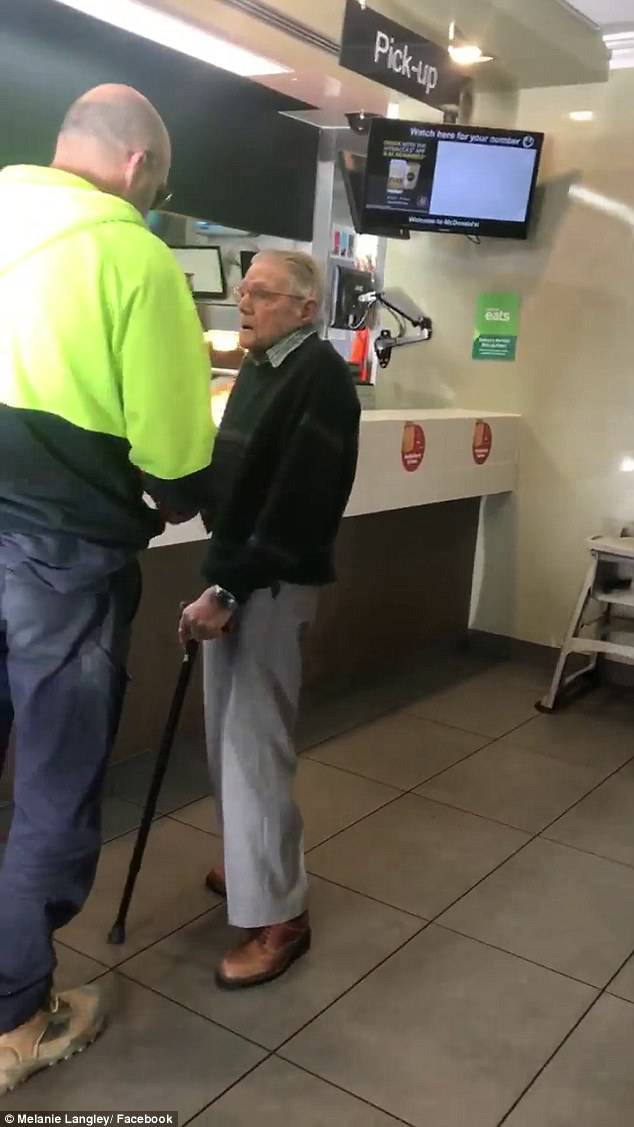 Dave catches up with the pensioner and gives him $20 saying ' that's for your next coffee'